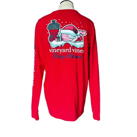 Vineyard Vines Tee Shirt XL Merry Christmas Santa Whale Red - Picture 3 of 9